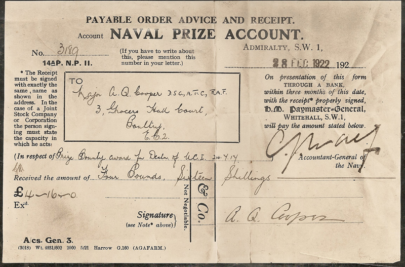1917 bounty cheque